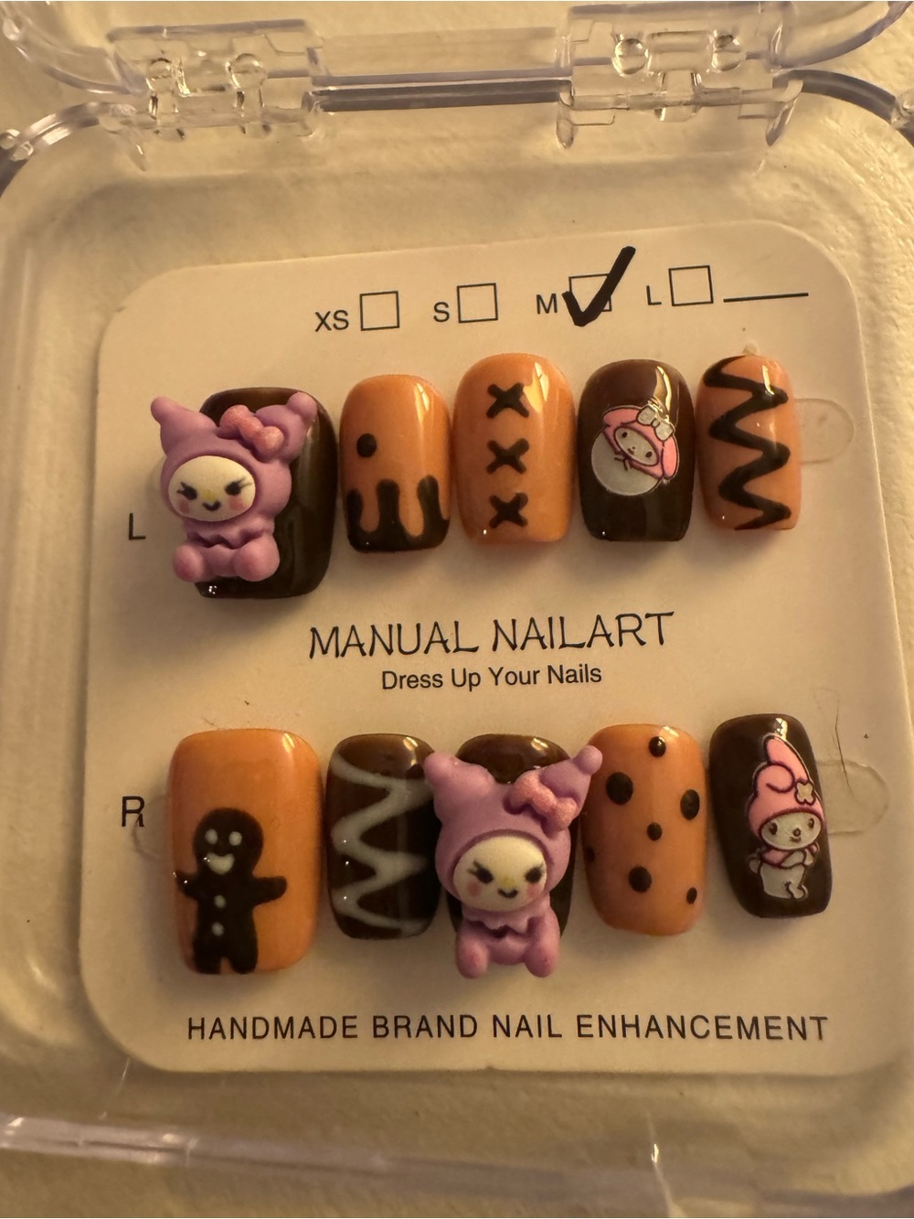 Bonitas Nails Nail Art Set Orange & Brown Cute Character Press-On Nails